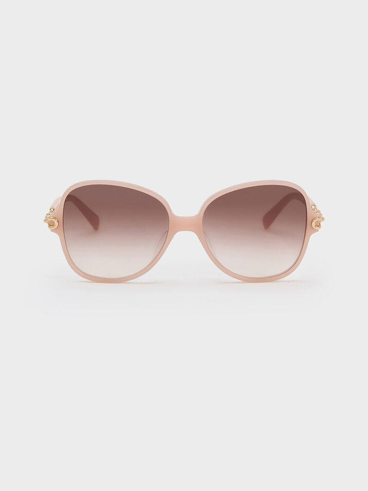 Chain-Link Oversized Butterfly Sunglasses, Pink, hi-res