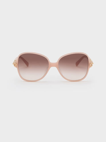 Chain-Link Oversized Butterfly Sunglasses, Pink, hi-res