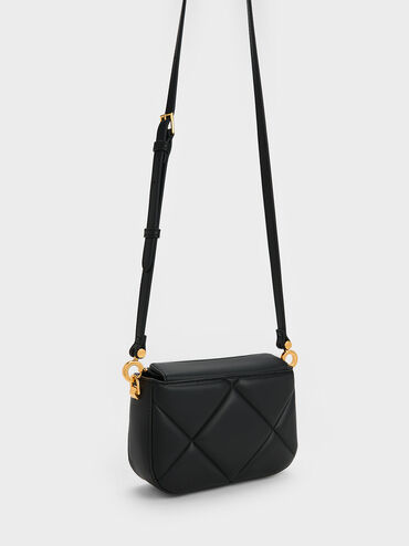 Mini Danika Chunky Chain Padded Bag, Black, hi-res