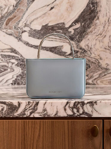 Satin Crystal-Embellished Top Handle Bag, Sky Blue, hi-res