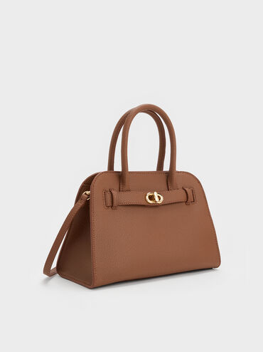 Aubrielle Belted Tote Bag, Chocolate, hi-res