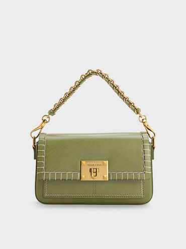 Circe Stitch-Trim Top Handle Bag, Olive, hi-res