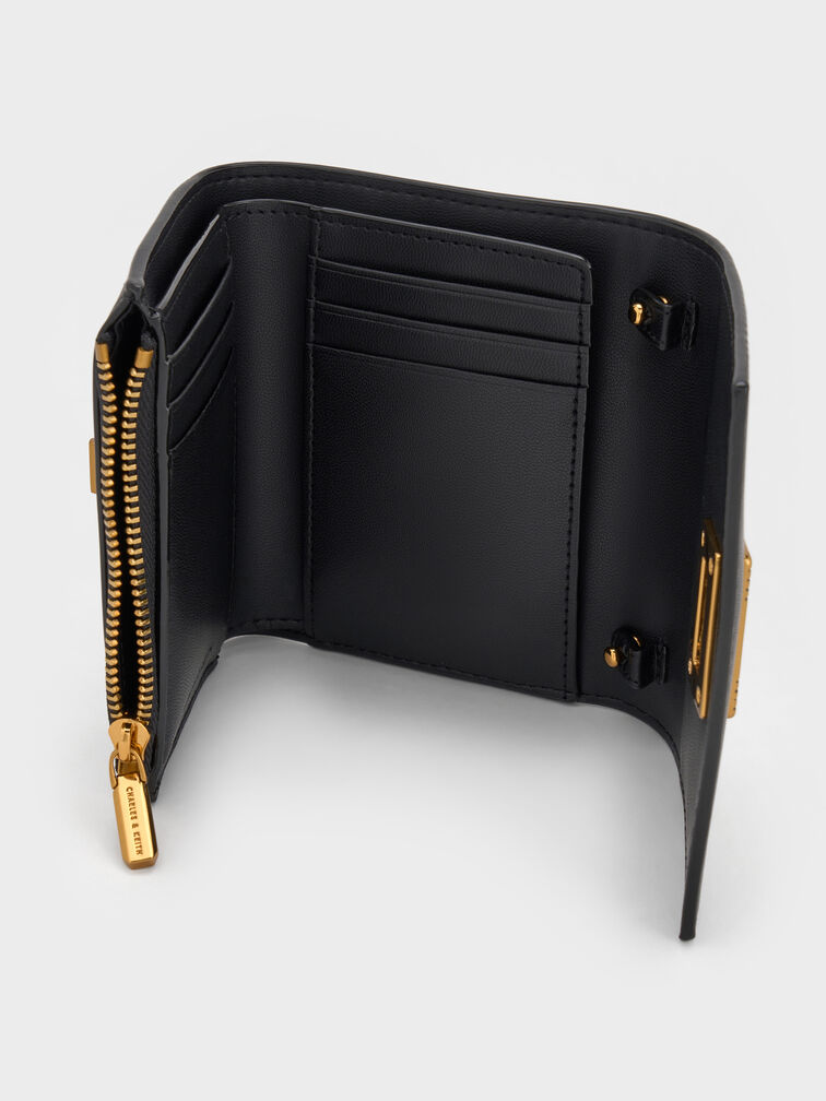 Edna Turn-Lock Knotted-Strap Wallet, Black, hi-res