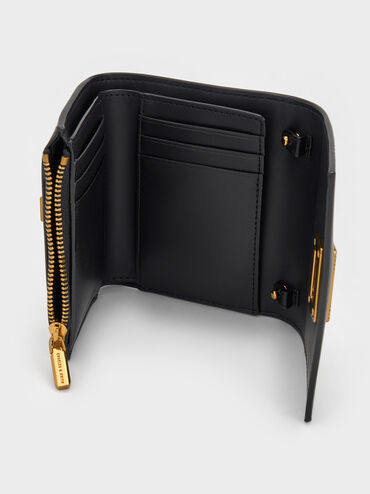 Edna Turn-Lock Knotted-Strap Wallet, Black, hi-res