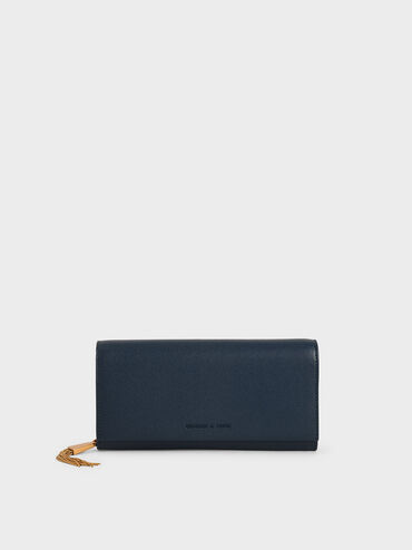 Tassel Detail Long Wallet, Blue, hi-res