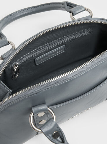 Tatiana Studded Bowling Bag, Smoky Blue, hi-res