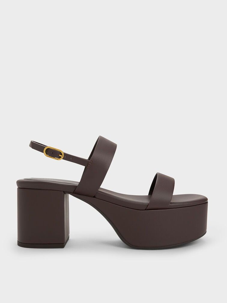 Double Strap Platform Slingback Sandals, Brown, hi-res