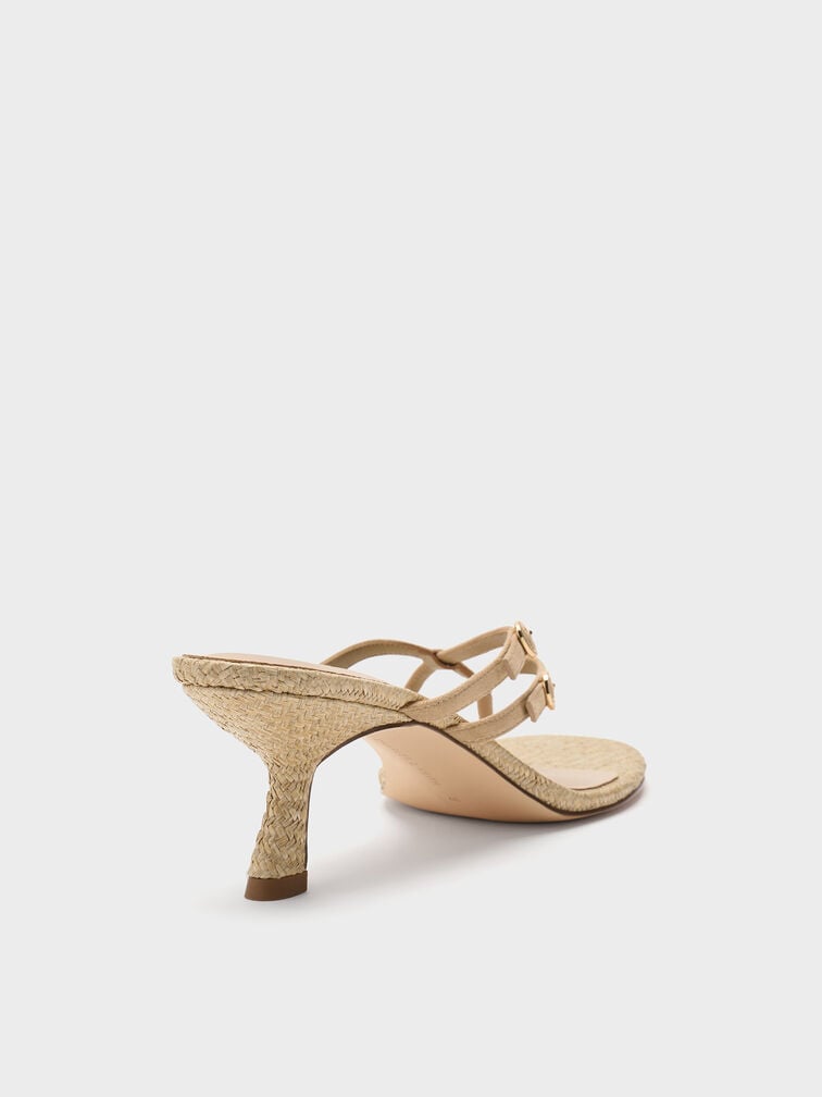 Faux Suede Crossover Toe-Ring Strappy Heels, Sand, hi-res