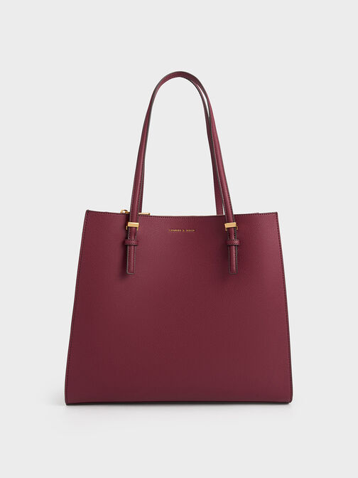 Double Handle Tote Bag, Burgundy, hi-res
