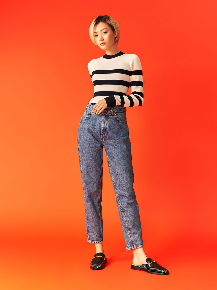 Metallic Bar Woven Loafer Mules, Multi, hi-res