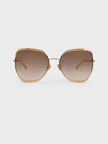 Braided Temple Butterfly Sunglasses, Gold, hi-res