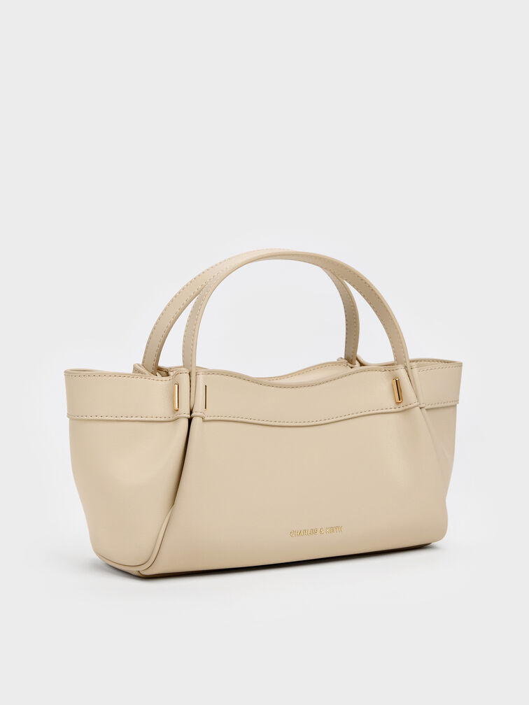 Clarice Pleated Double-Handle Tote Bag, Dusted Oat, hi-res