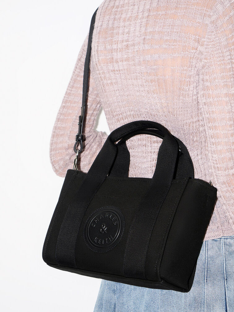 Kay Canvas Tote Bag, Black, hi-res
