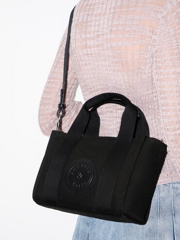 Kay Canvas Tote Bag, Black, hi-res