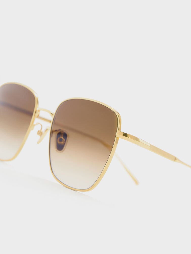 Delta Metallic-Rim Square Sunglasses, Gold, hi-res