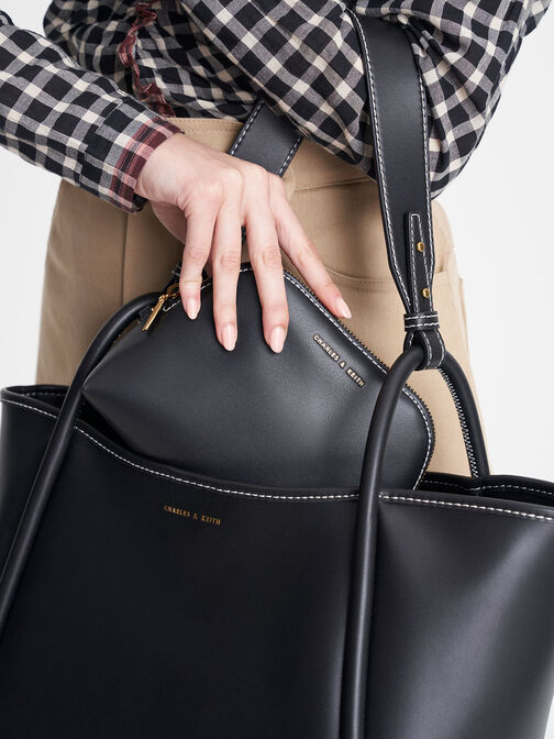 Large Stitch-Trim Slouchy Tote Bag, Black, hi-res