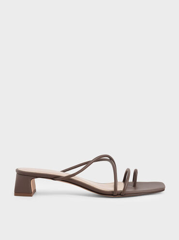 Strappy Toe Ring Sandals, Brown, hi-res