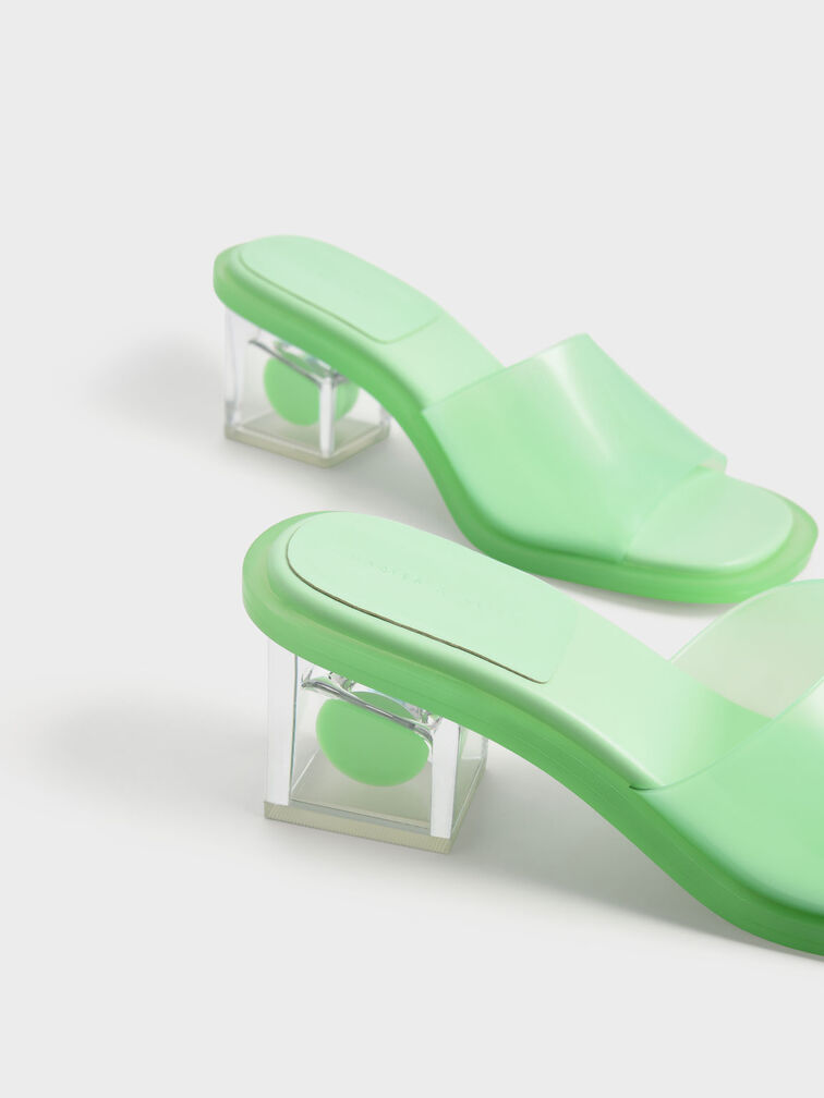 Madison Clear Sculptural Heel Mules, Green, hi-res
