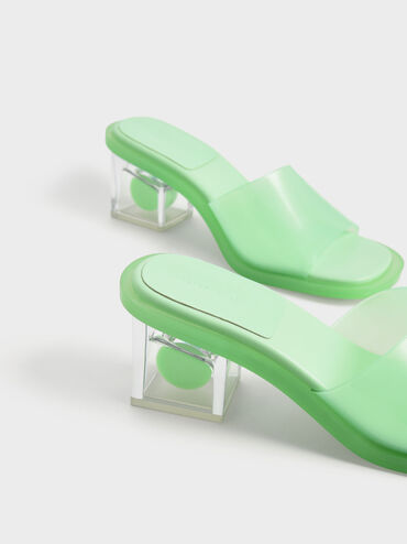 Madison Clear Sculptural Heel Mules, Green, hi-res