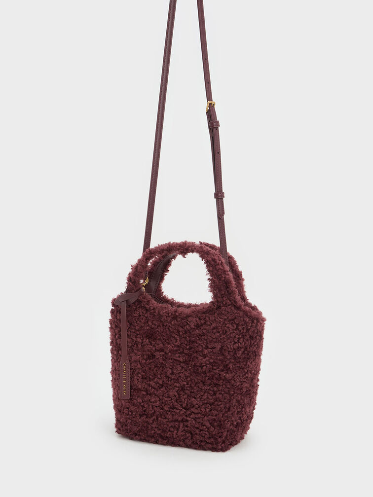 Arlys Furry Tote Bag, Burgundy, hi-res