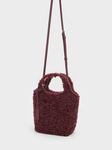 Arlys Furry Tote Bag, Burgundy, hi-res