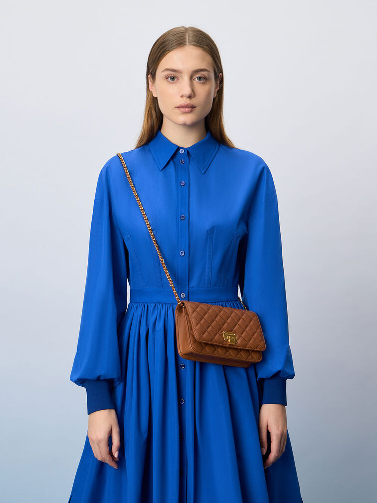 Quilted Push-Lock Clutch, Chocolate, hi-res
