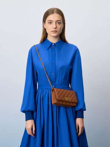 Quilted Push-Lock Clutch, Chocolate, hi-res