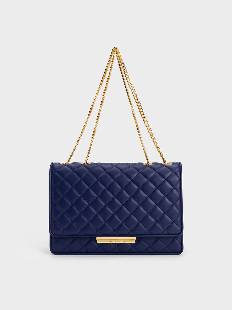 Push-Lock Quilted Crossbody Bag, Navy, hi-res