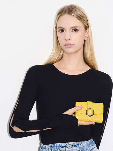 Petra Flower Buckle Wallet, Yellow, hi-res