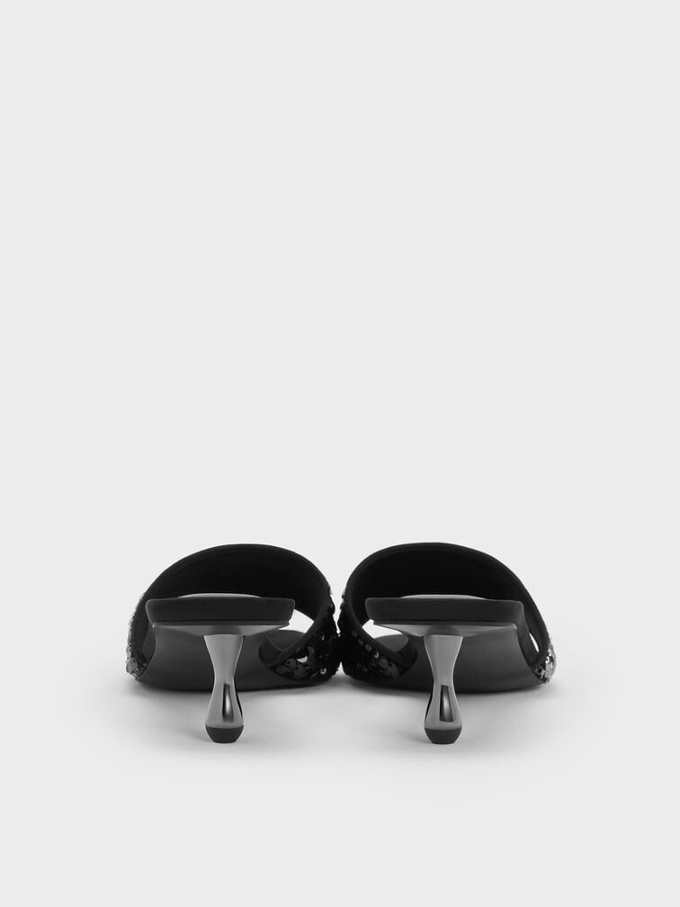 Ruthie Sequinned Heeled Mules, Black Textured, hi-res