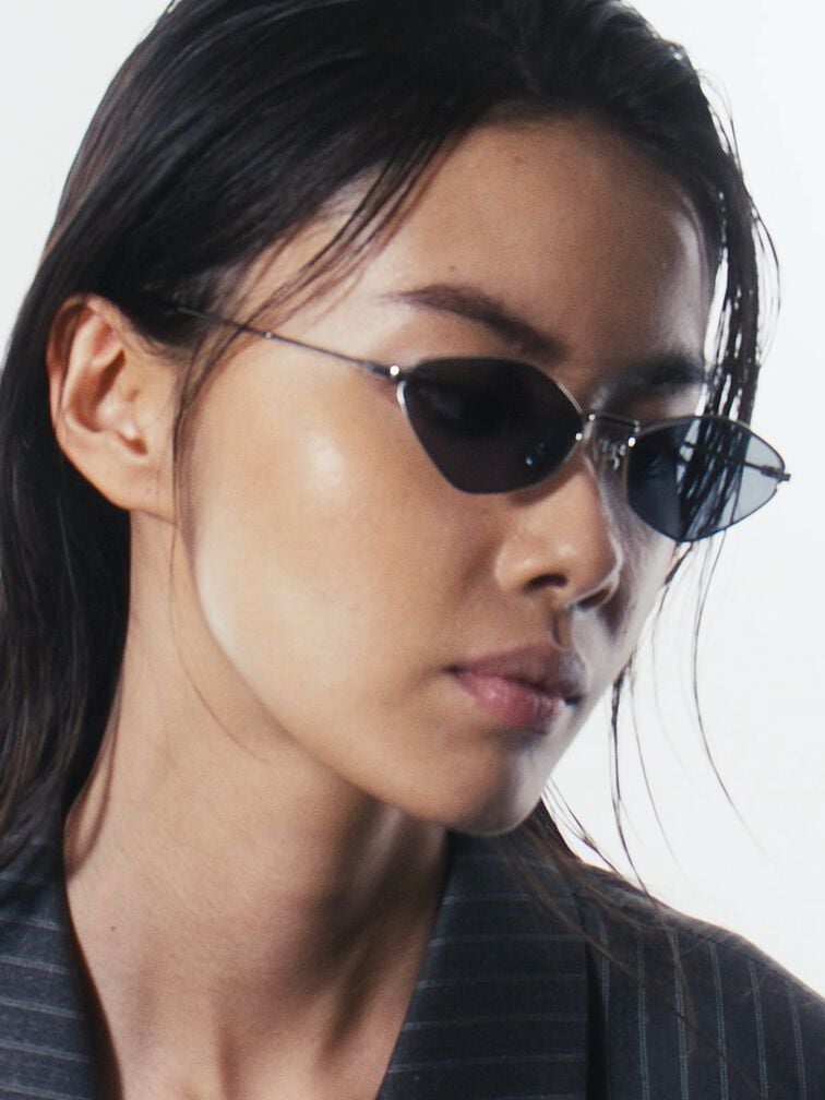 Jax Metal-Frame Geometric Sunglasses, Silver, hi-res