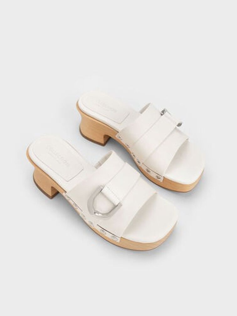 Gabine Studded Leather Open-Toe Clogs, White, hi-res