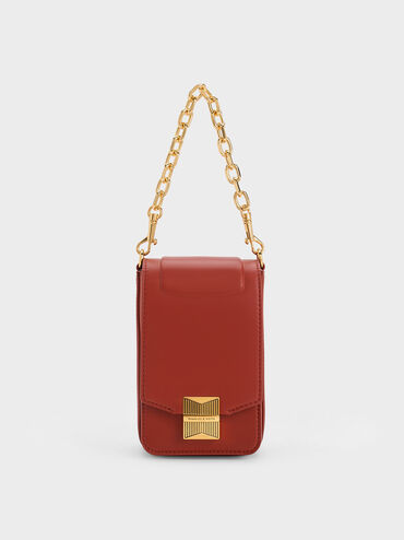 Kalinda Metallic Accent Phone Pouch, Brick, hi-res
