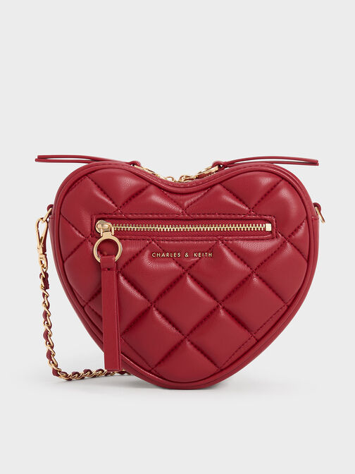Philomena Quilted Heart Crossbody Bag, Red, hi-res
