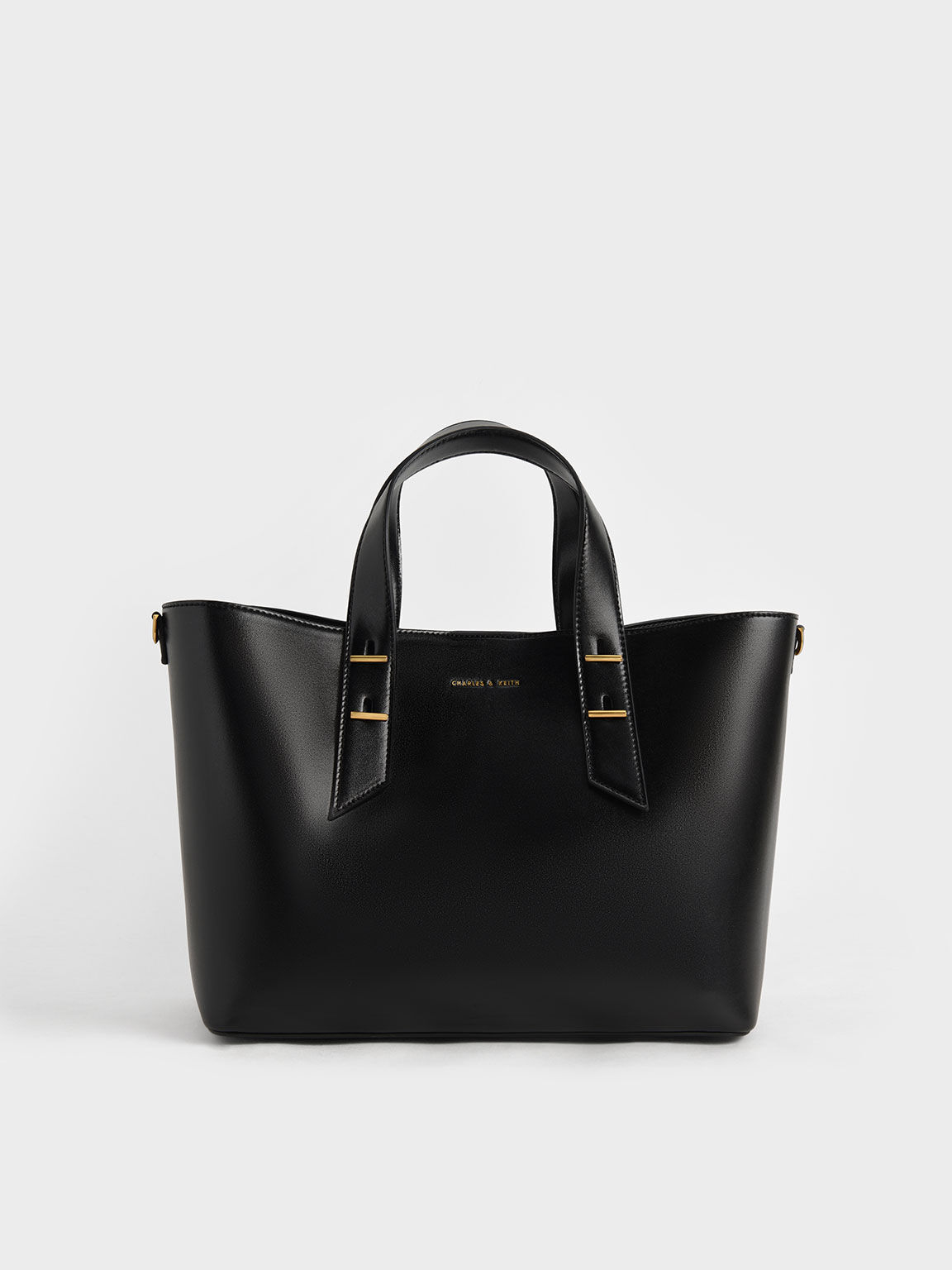 Black Metallic Accent Double Handle Bag - CHARLES & KEITH IN