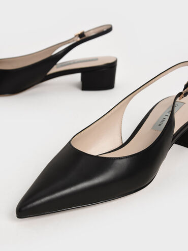 Pointed Toe Slingback Pumps, Black, hi-res