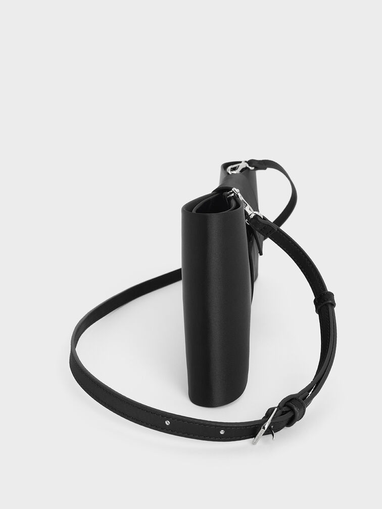 Satin Bow Elongated Shoulder Bag, Noir, hi-res