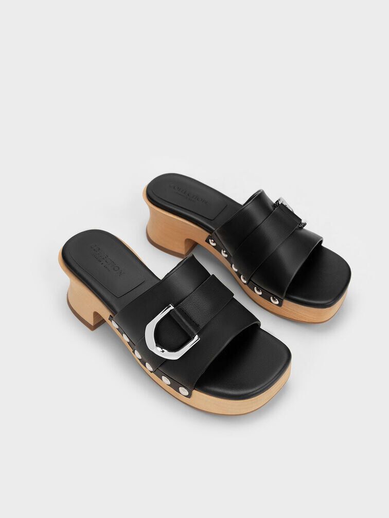 Gabine Studded Leather Open-Toe Clogs, Black, hi-res