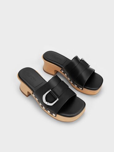 Gabine Studded Leather Open-Toe Clogs, Black, hi-res