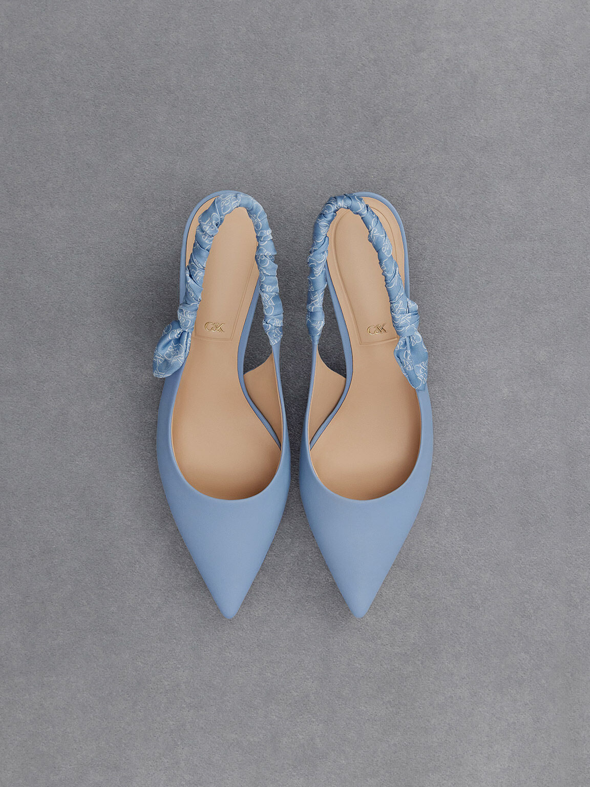 Leather Ruched Strap Slingback Pumps Light Blue