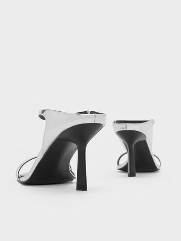 Metallic Cap Stiletto Heel Mules, Silver, hi-res