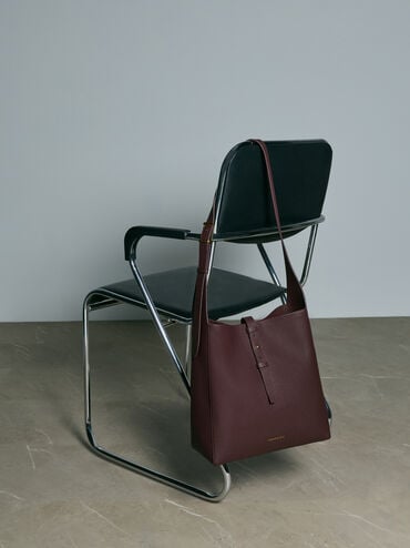Beryl Recycled Leather Belted Hobo Bag, Wineberry Red, hi-res