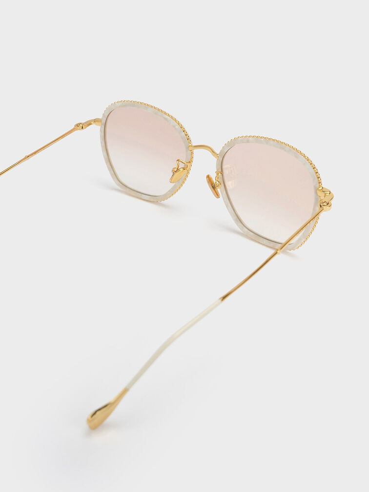 Twisted Metallic Butterfly Sunglasses, Cream, hi-res