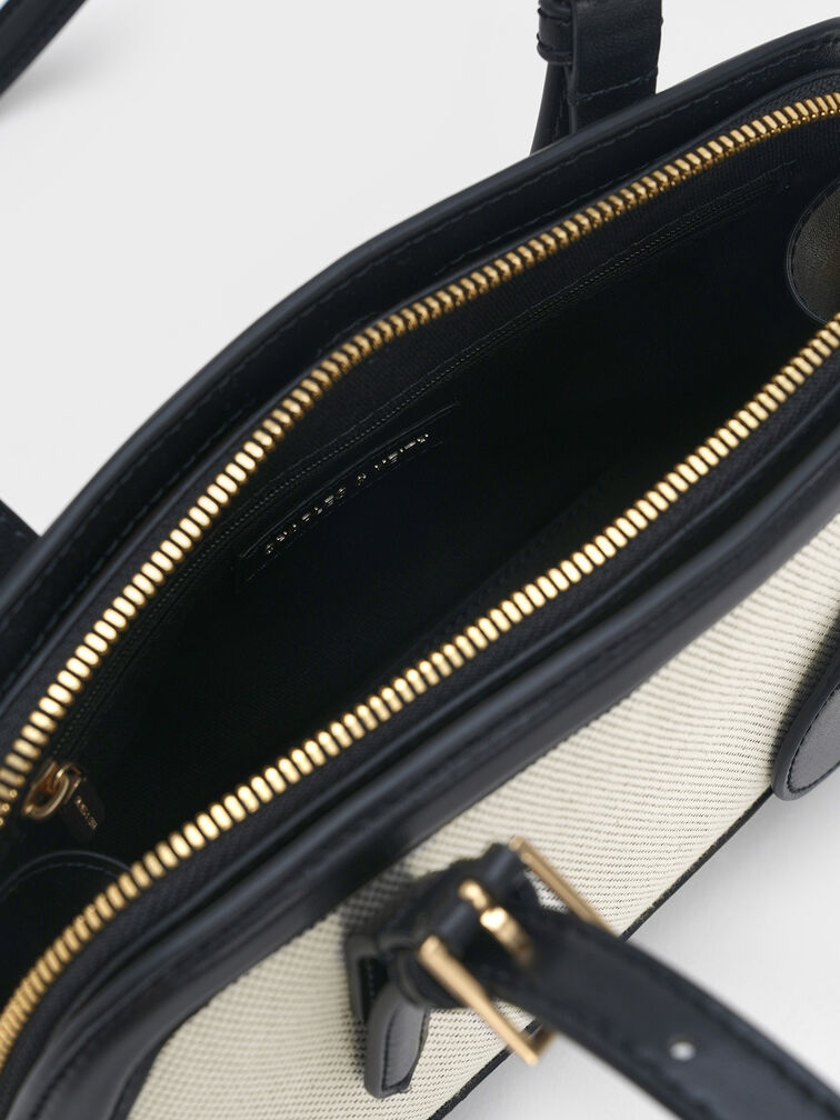 Enola Canvas Two-Tone Elongated-Handle Bag, Black, hi-res