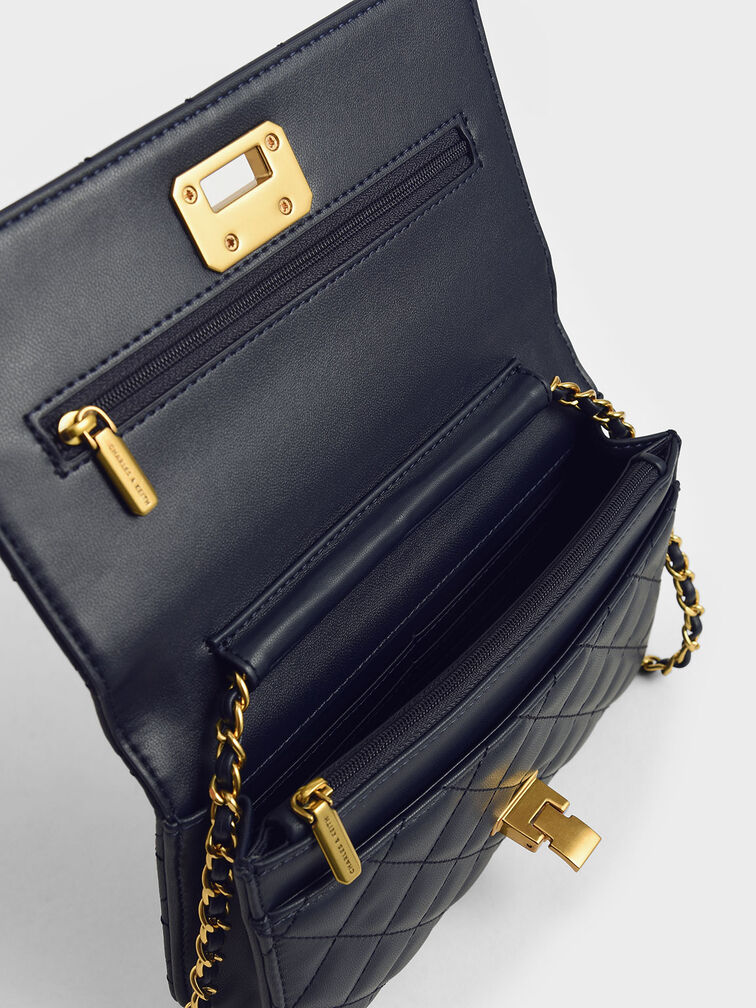 Quilted Push-Lock Clutch, Navy, hi-res
