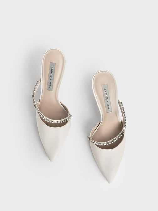 Gem-Encrusted Stiletto Mules, Chalk, hi-res
