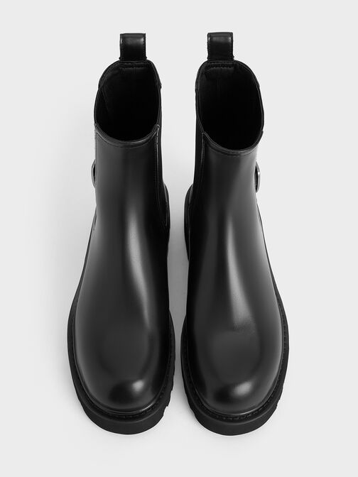 Side-Buckle Ridged-Sole Chelsea Boots, Black, hi-res