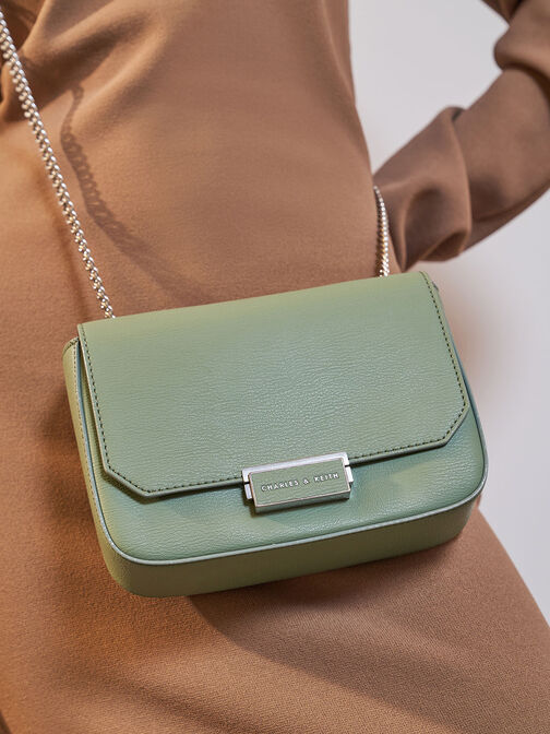 Chain Strap Shoulder Bag, Sage Green, hi-res