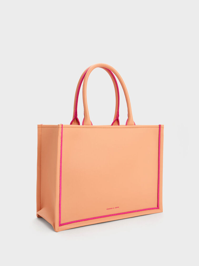 Jump Contrast-Trim Tote Bag, Orange, hi-res