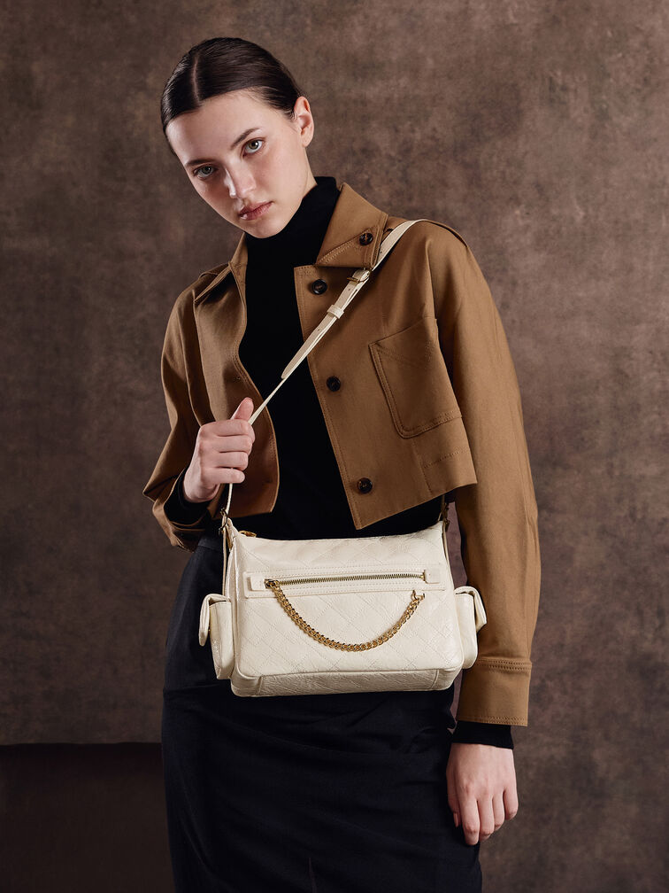 Duo Quilted Shoulder Bag, Cream, hi-res